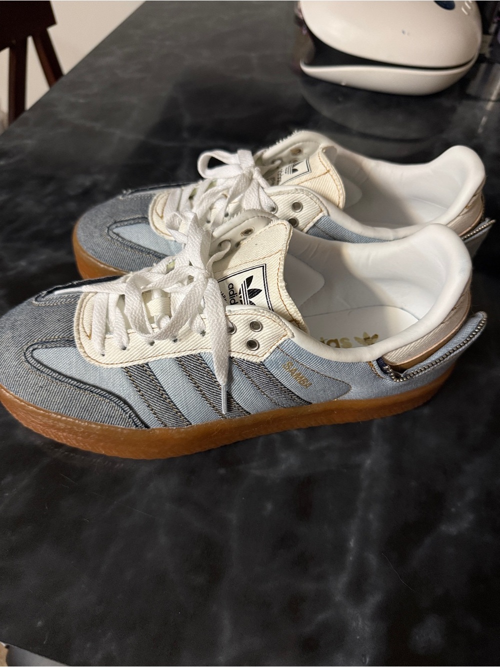 adidas Samba Denim Sneakers in Light Blue, White
